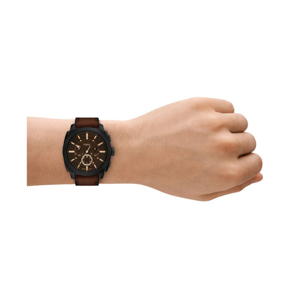 Fossil Machine Herrenuhr - Schwarz Braun 44mm Leder Chronograph - FS6101