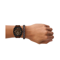 Fossil MACHINE Herrenuhr Schwarz Braun 44mm Leder Chronograph -
