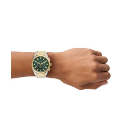 Fossil EVERETT Herrenuhr 2-Tone Grün 44mm Edelstahl Chronograph - FS6106