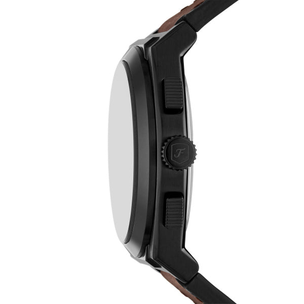 Fossil Everett Quarz Chronograph 44 mm Herrenuhr aus Lederband in Schwarz/Braun - FS6108