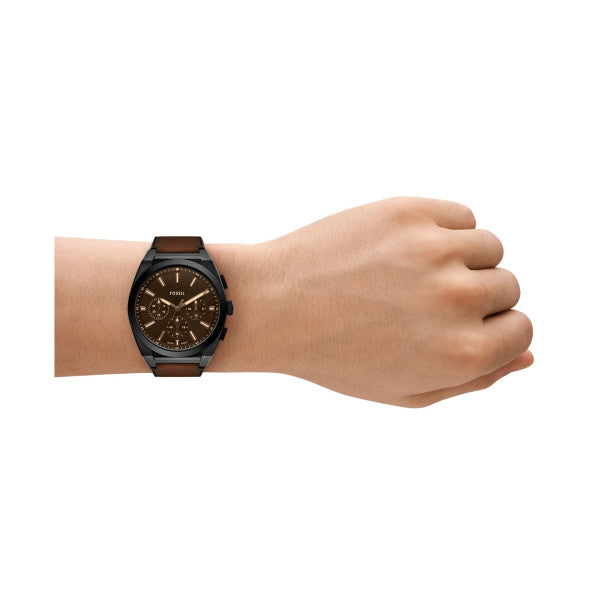 Fossil Everett Quarz Chronograph 44 mm Herrenuhr aus Lederband in Schwarz/Braun - FS6108