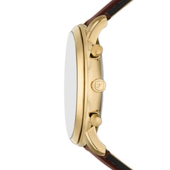 Fossil NEUTRA Herrenuhr Gold Braun 44mm Leder Chronograph – FS6113