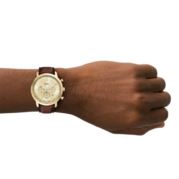 Fossil Neutra 44mm Leder Chronograph Herrenuhr in Gold, Braun - FS6113