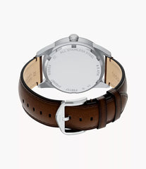 Fossil Pearson Multifunktion Herrenuhr Silber/Grün mit braunem Lederarmband 42 mm – FS6137