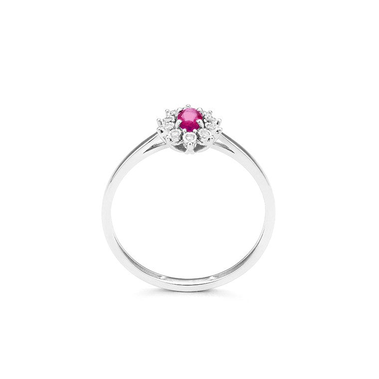 Facet Access Rubin Ring mit 10 Diamanten in 750/18 Karat Weissgold