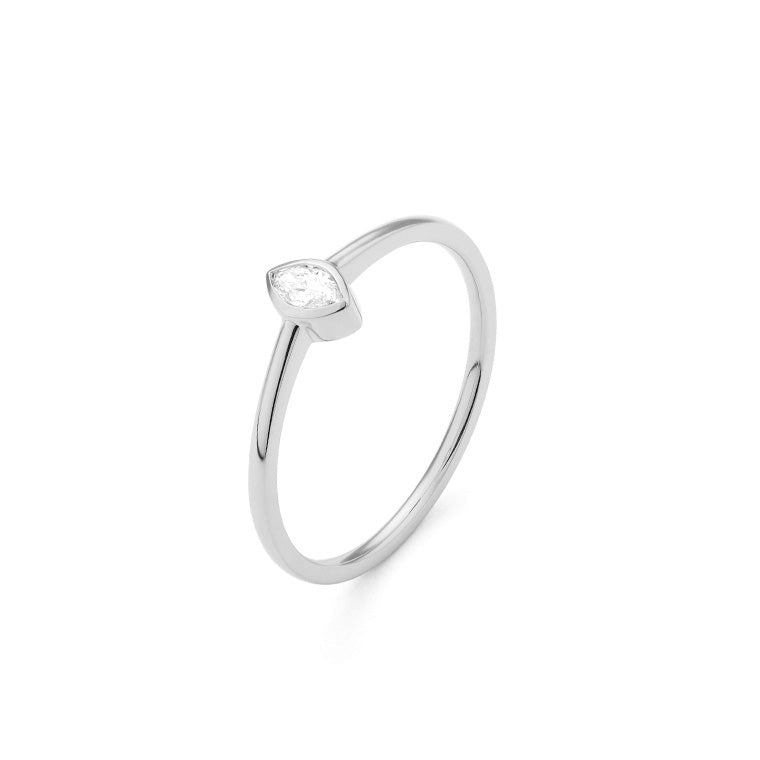 Facet Classic Shape Navette Ring mit Diamant in 750/18 Karat Weissgold