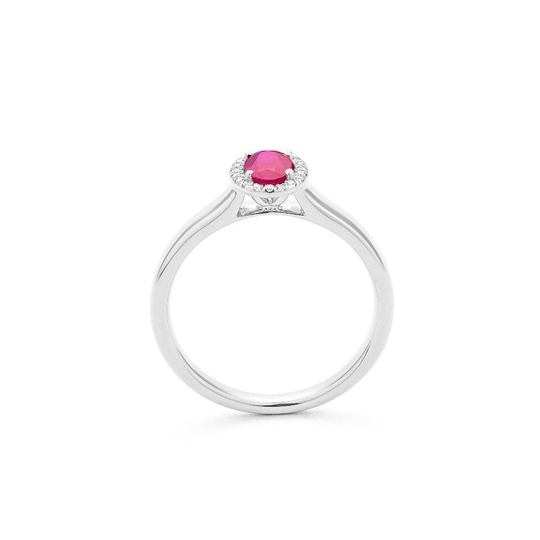 Facet Classics Colors Rubin Ring mit 20 Diamanten in 750/18 Karat Weissgold
