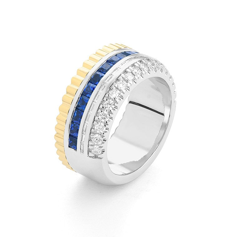 Facet Cnc Ring halbgefasster Memoirering in 18 Karat-750 Bicolor