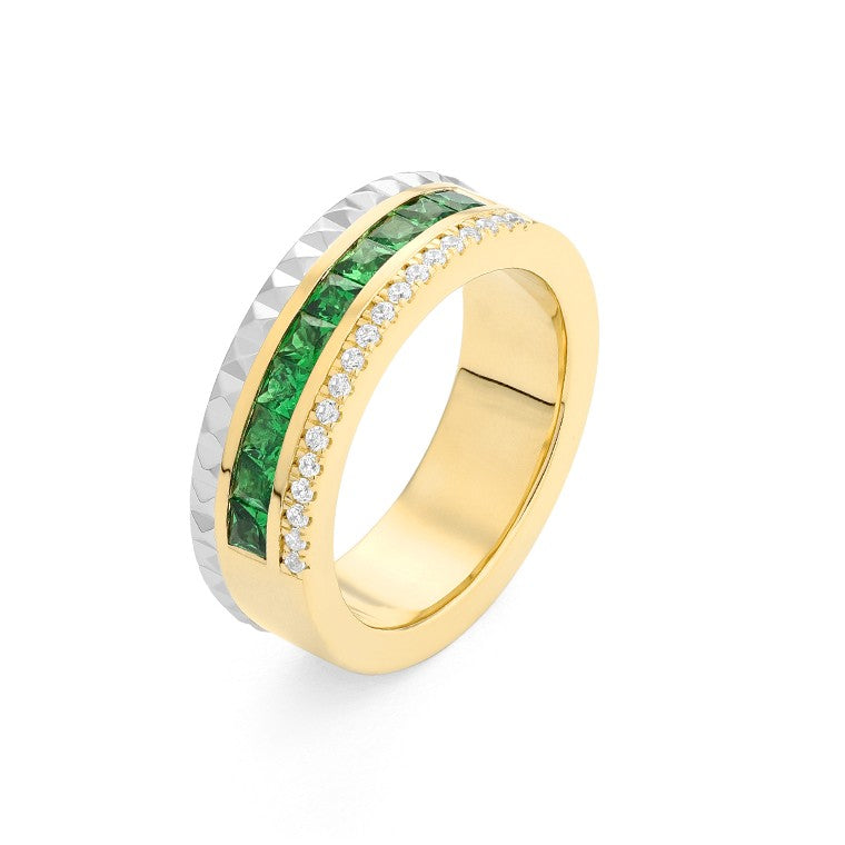 Facet Cnc Ring halbgefasster Memoirering in 18 Karat-750 Bicolor