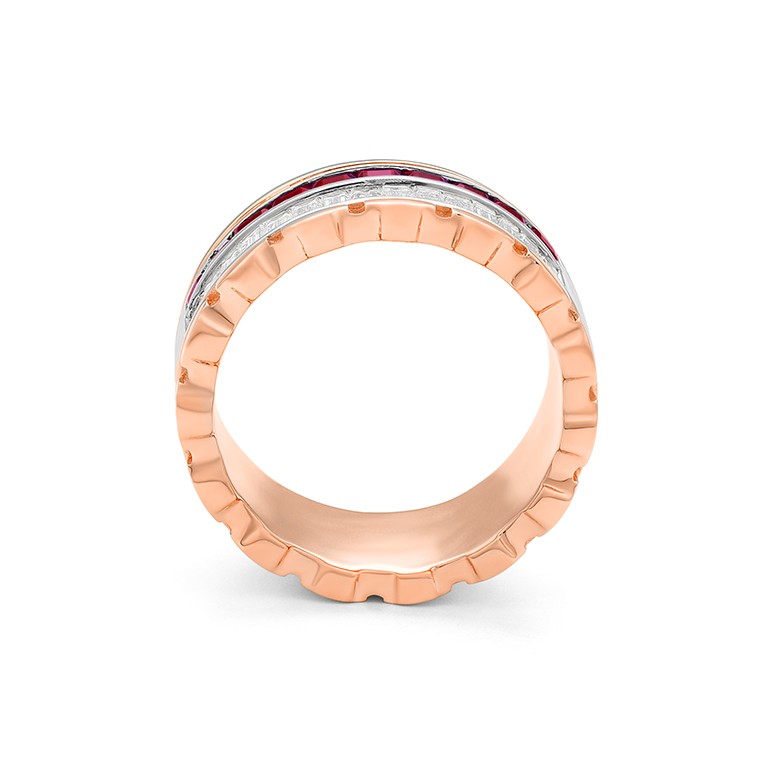 Facet Cnc Ring halbgefasster mit Rubinen Memoirering in 18 Karat-750 Bicolor