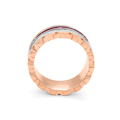 Facet Cnc Ring halbgefasster mit Rubinen Memoirering in 18 Karat-750 Bicolor