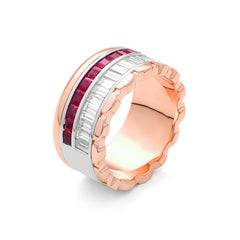 Facet Cnc Ring halbgefasster mit Rubinen Memoirering in 18 Karat-750 Bicolor