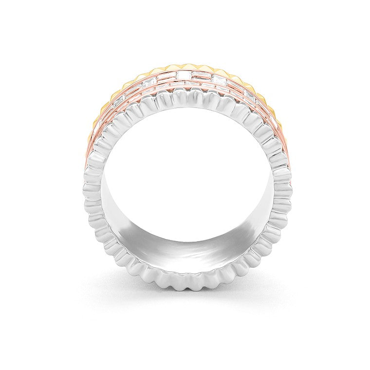 Facet Cnc Ring Halbgefasster 18 Karat Gold Tricolor Memoire Ring mit Diamanten