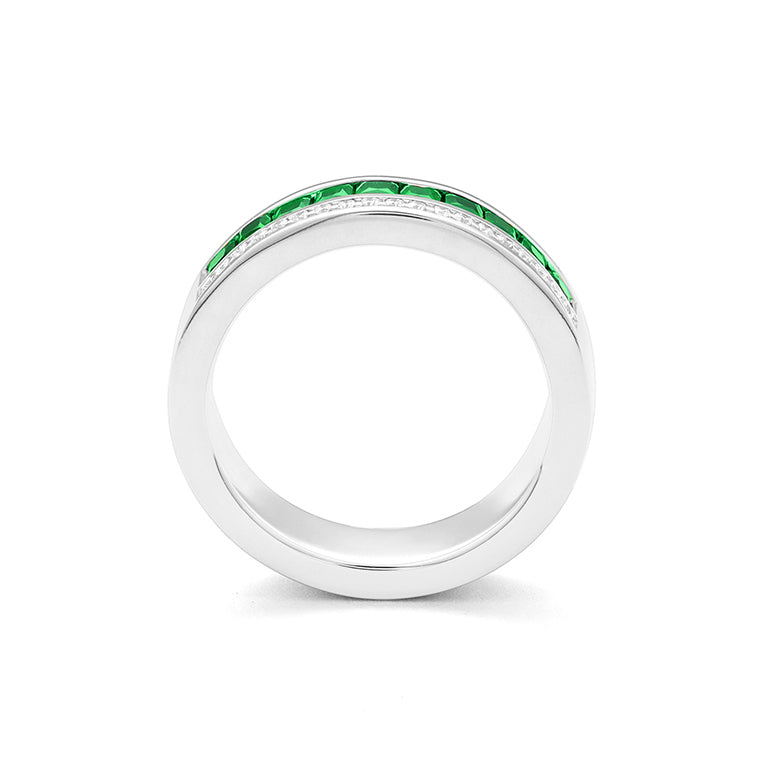 Facet Halbgefasster 18 Karat Weissgold Tsavorit Memoire Ring mit Diamanten