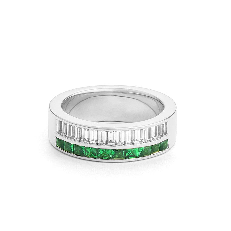 Facet Halbgefasster 18 K Weissgold Tsavorit Memoire Ring