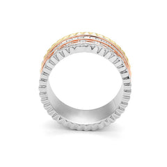 Facet Cnc Ring halbgefasster Memoirering mit Diamanten in 18 Karat-750 Tricolor