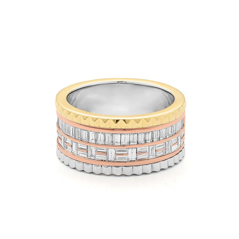 Facet Halbgefasster 18 K Tricolor Memoirering mit Diamanten