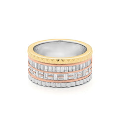 Facet Cnc Ring halbgefasster Memoirering mit Diamanten in 18 Karat-750 Tricolor