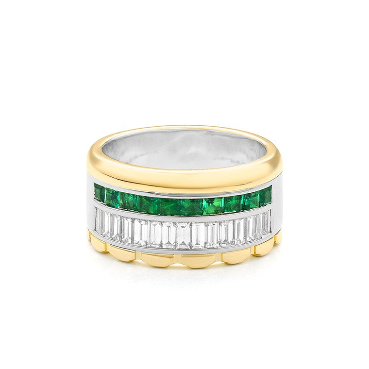 Facet Cnc Ring halbgefasster Memoirering mit Tsavorite in 18 Karat-750 Bicolor