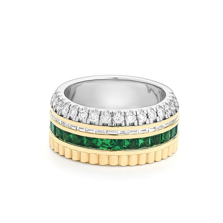 Facet Cnc Ring halbgefasster Memoirering mit Tsavorite in 18 Karat-750 Bicolor