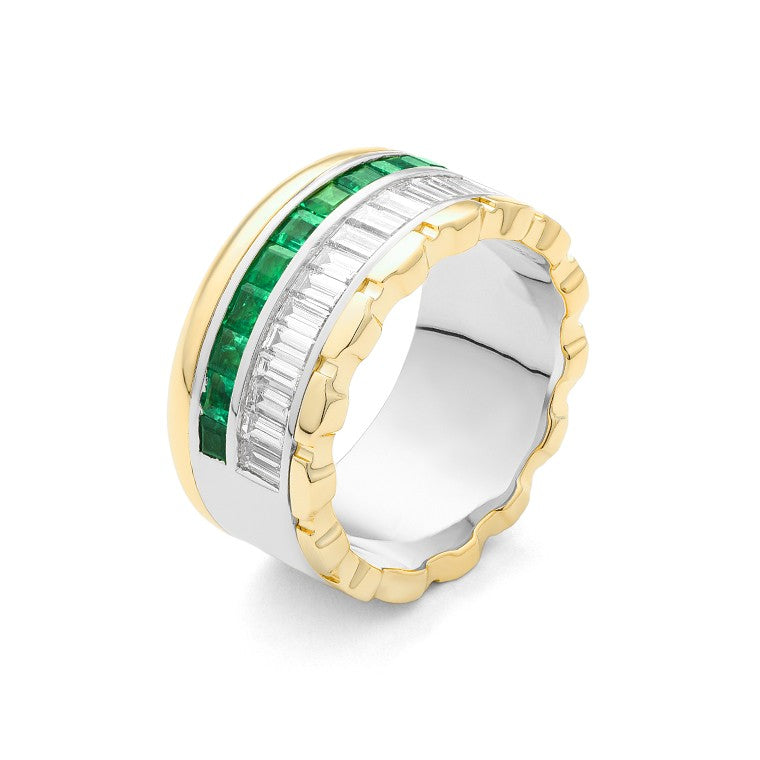 Facet Cnc Ring halbgefasster Memoirering mit Tsavorite in 18 Karat-750 Bicolor