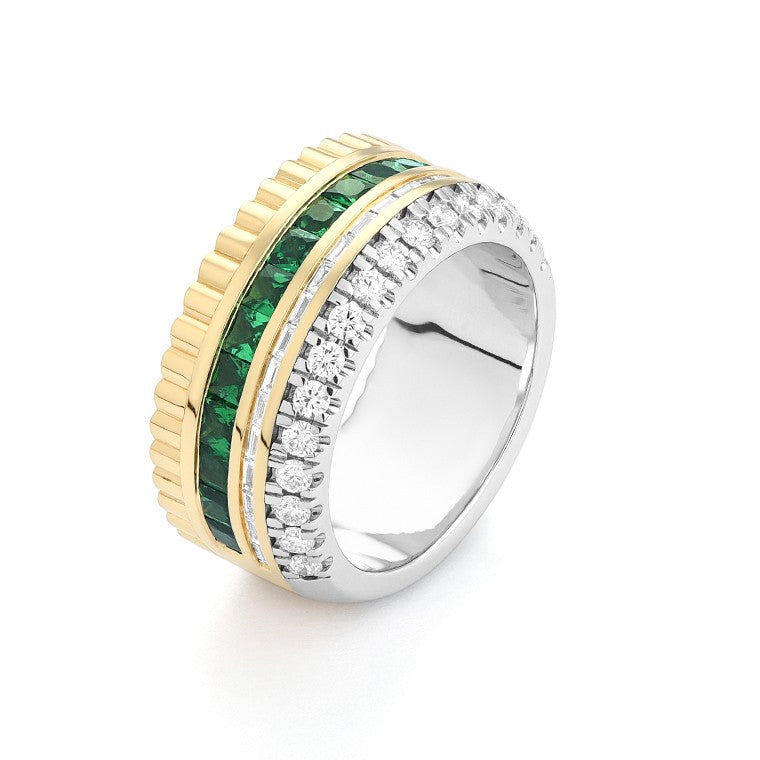 Facet Cnc Ring halbgefasster Memoirering mit Tsavorite in 18 Karat-750 Bicolor