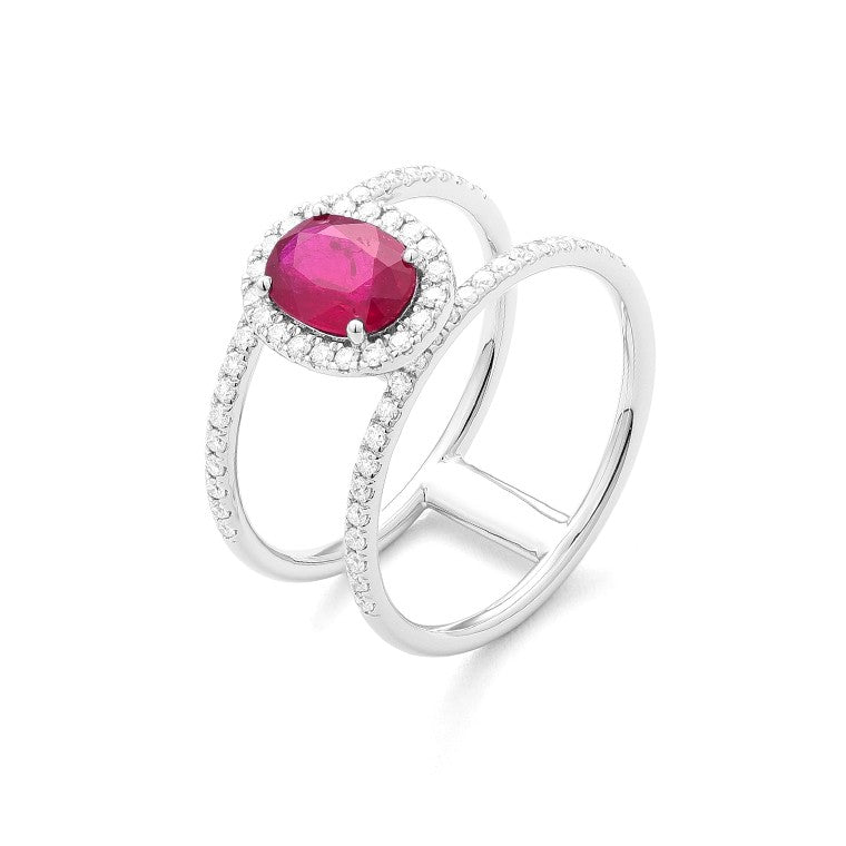 Facet Traceability Rubies Ring in 750/18 Karat Weissgold