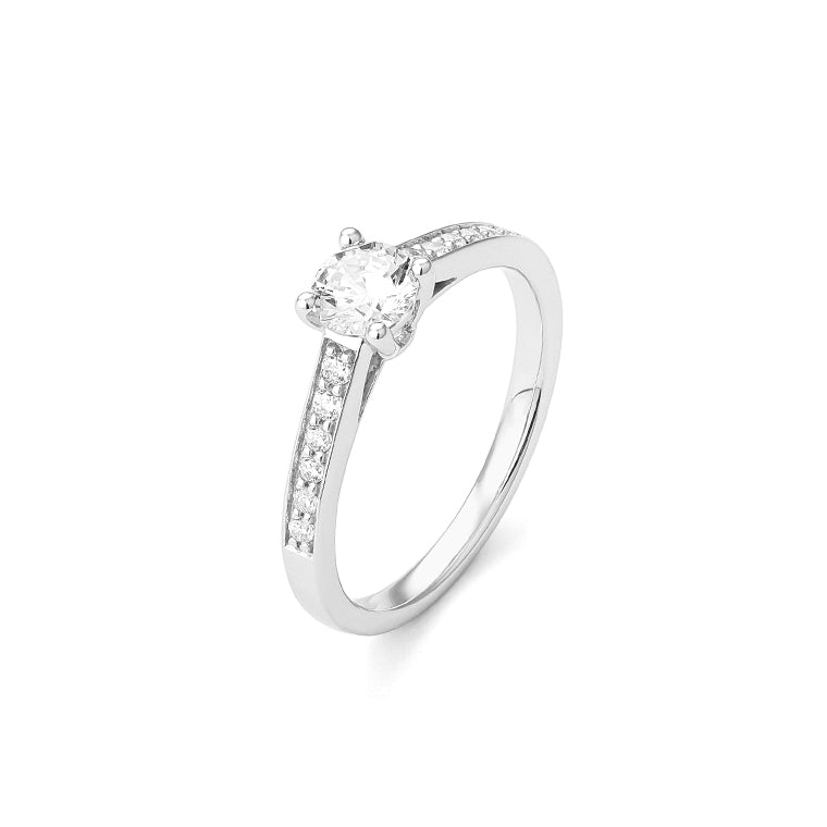 Facet Classic Solitär Ring in 750/18 Karat Weissgold für Damen