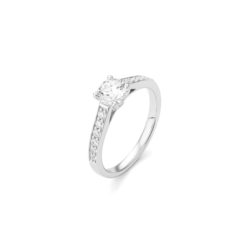 Facet Classic Solitär Ring in 750/18 Karat Weissgold für Damen