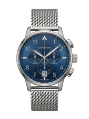 Cornavin Chronograph Herrenuhr mit blauem Zifferblatt und Milanaise-Armband – CO.BD.04.LE