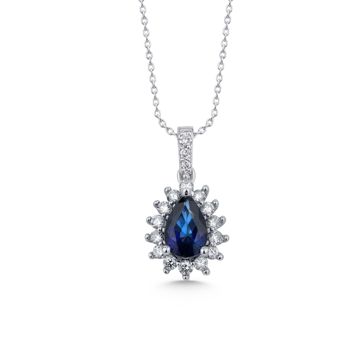 Weissgold-Collier mit Diamanten und Saphir - KL0000539