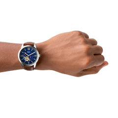 Fossil TOWNSMAN Herrenuhr Automatik Silber Braun 44mm Leder - ME3110