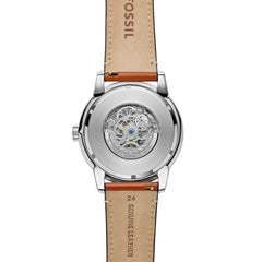 Fossil TOWNSMAN Herrenuhr Automatik Silber Blau Leder 48 mm - ME3154