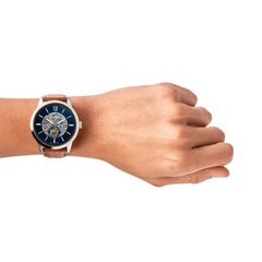 Fossil TOWNSMAN Herrenuhr Automatik Silber Blau Leder 48 mm - ME3154