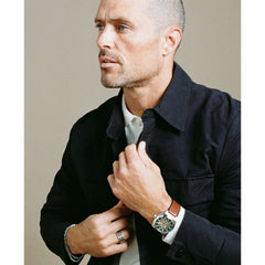 Fossil Everett Silber Grün 42mm Leder Automatik Herrenuhr - ME3261