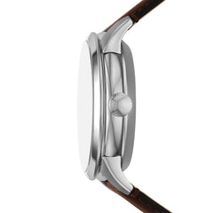 Fossil TOWNSMAN Herrenuhr Automatik Silber Creme Braun Leder 44 mm - ME3266