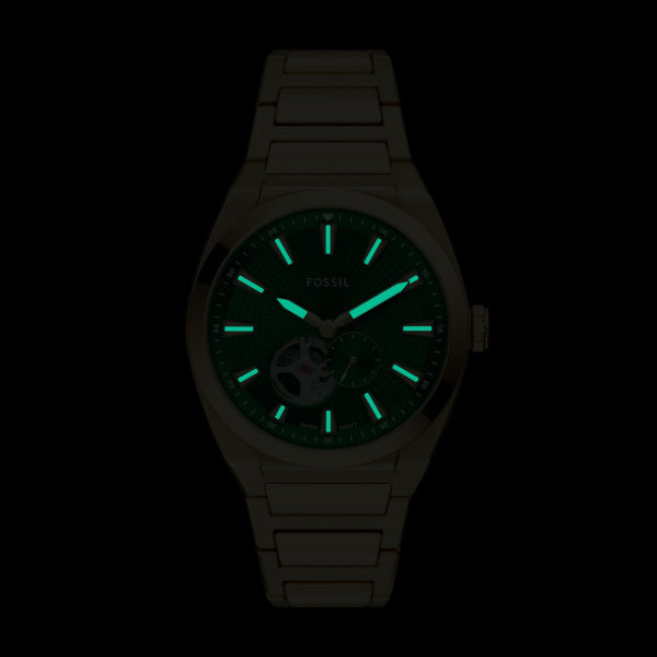 Fossil Everett Automatik 42 mm Herrenuhr in Gold/Grün aus Edelstahl - ME3276