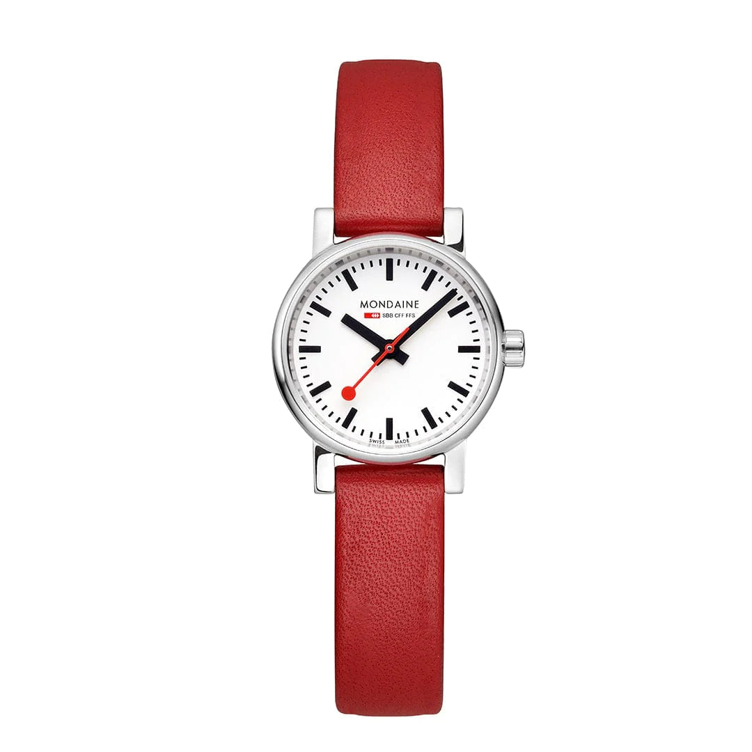 Mondaine EVO2 Quarz Damenuhr aus Rotes Leder, 26 MM - MSE.26110.LCV