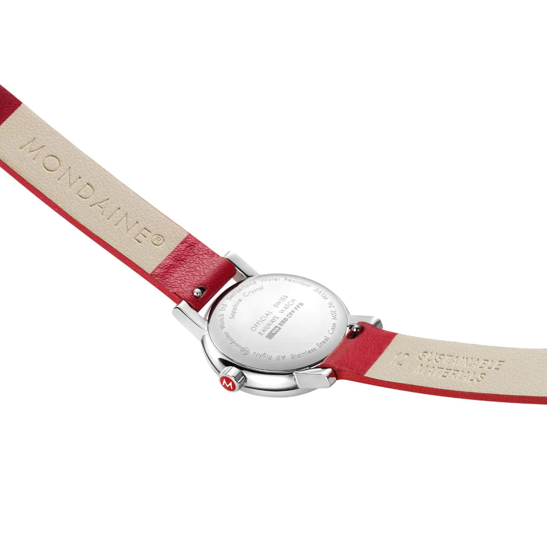 Mondaine EVO2 Quarz Damenuhr aus Rotes Leder, 26 MM - MSE.26110.LCV