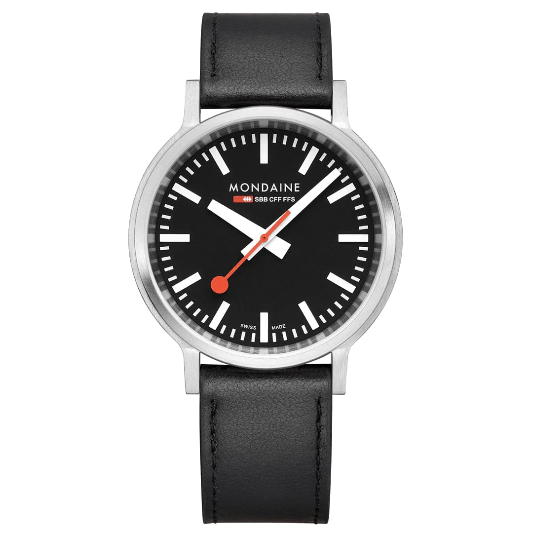 Mondaine Stop2Go Herrenuhr aus Schwarzes Leder, 41 MM - MST.41020.LBV.2SE