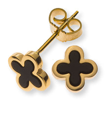 Ohrstecker 750 Gelbgold mit 2 Onyxkreuzen