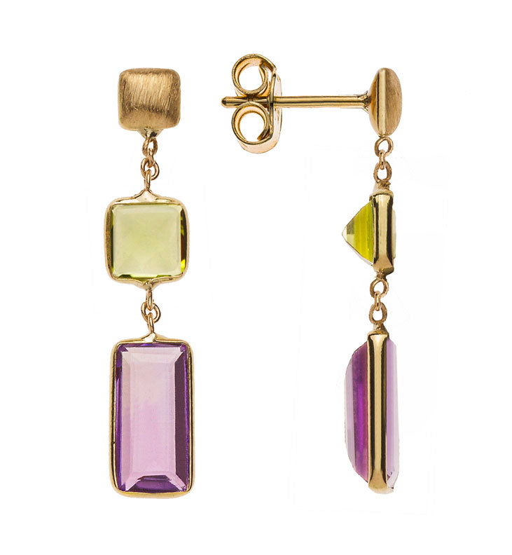 Ohrhänger Gelbgold 750 mit Amethyst und Peridot