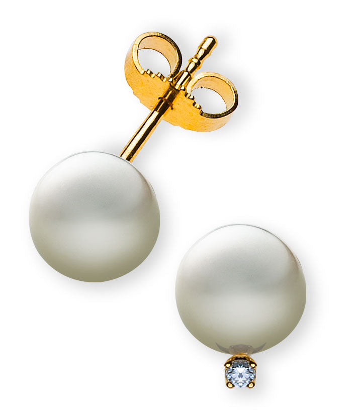 Perlohrringe Gelbgold 750 Weisse Perlen 7mm Brillanten 0.04ct