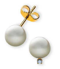 Perlohrringe Gelbgold 750 Weisse Perlen 7mm Brillanten 0.04ct
