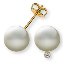 Perlohrringe Gelbgold 750 Weisse Perlen 9mm Brillanten 0.07ct