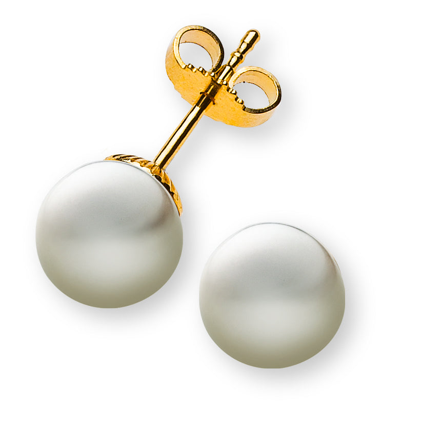 Perlohrringe Gelbgold 750 mit weisser Rundperle ca. 8.0-8.5mm