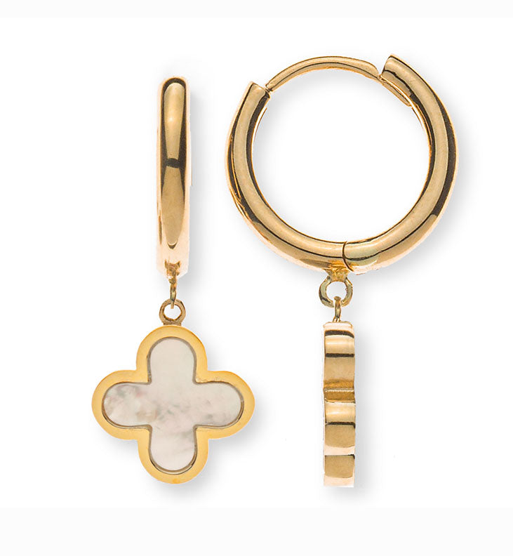 Kreolen Gelbgold 750 mit Perlmuttkreuzen 9mm