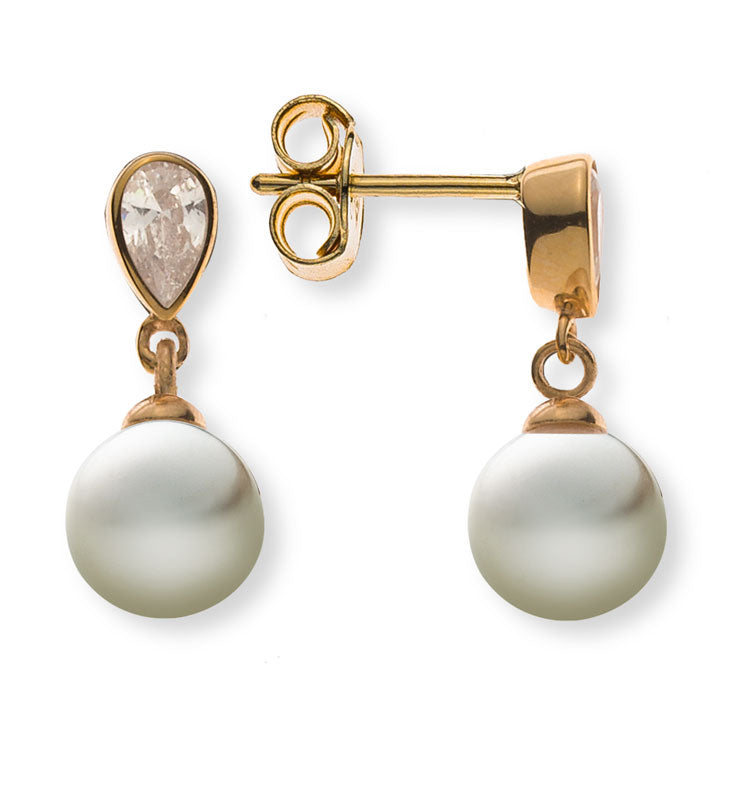 Ohrstecker Gelbgold 375 mit Zirkoniatropfen und Perlen