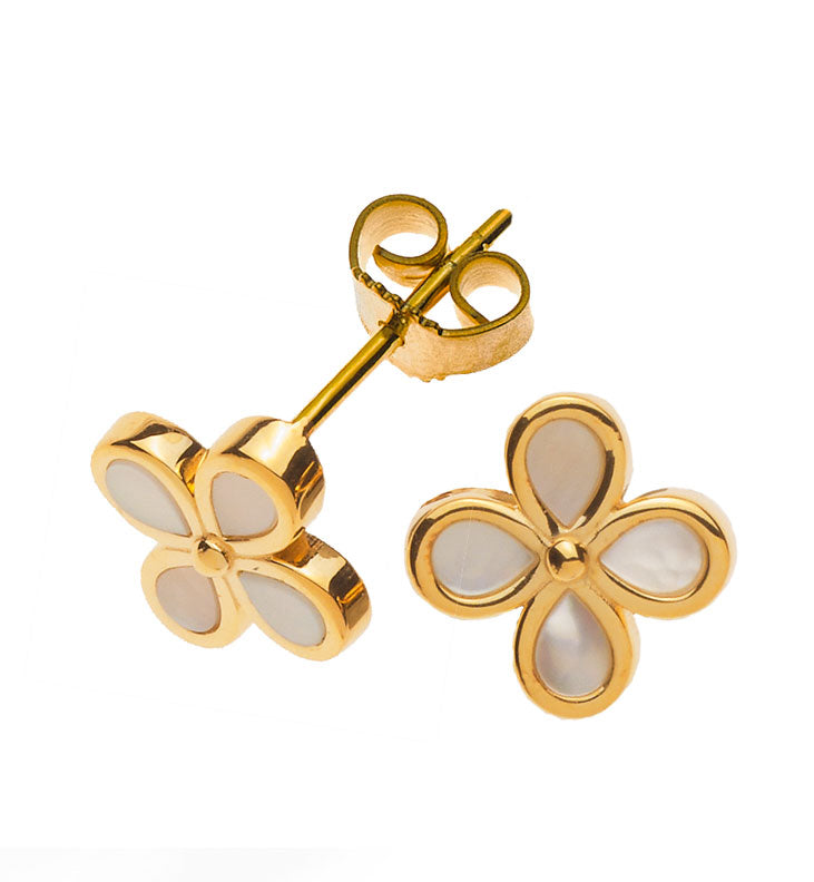 Ohrringe Gelbgold 375 mit Perlmutt in Kleeform