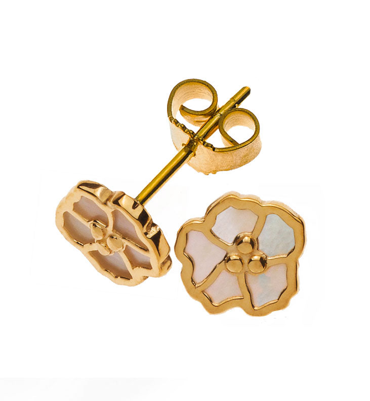 Ohrringe Gelbgold 375 mit Perlmutt in Rosenform